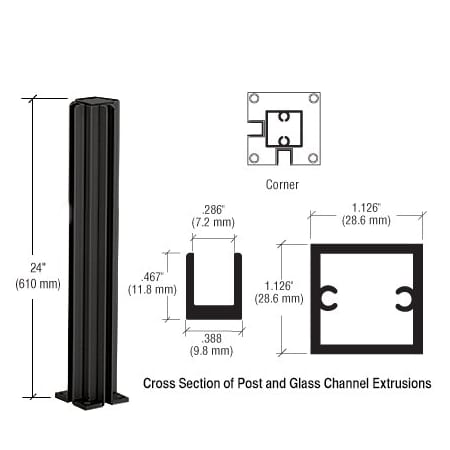 Cr Laurence Matte Black 24-in Corner Design Series Partition Post D990BL24CR